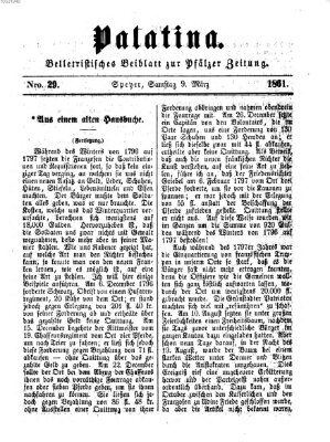 Palatina (Pfälzer Zeitung) Samstag 9. März 1861