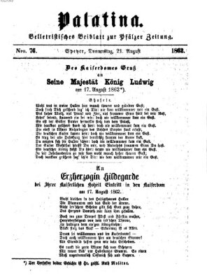 Palatina (Pfälzer Zeitung) Donnerstag 21. August 1862