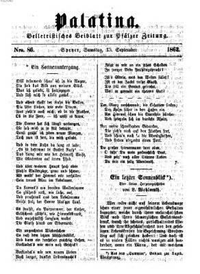 Palatina (Pfälzer Zeitung) Samstag 13. September 1862