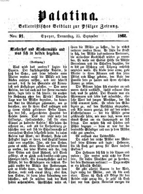 Palatina (Pfälzer Zeitung) Donnerstag 25. September 1862