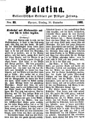 Palatina (Pfälzer Zeitung) Dienstag 30. September 1862