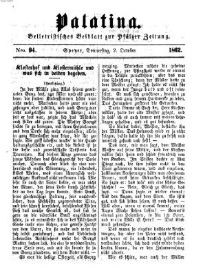 Palatina (Pfälzer Zeitung) Donnerstag 2. Oktober 1862