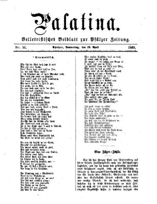 Palatina (Pfälzer Zeitung) Donnerstag 29. April 1869