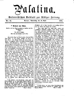 Palatina (Pfälzer Zeitung) Donnerstag 14. April 1870