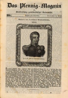 Das Pfennig-Magazin für Verbreitung gemeinnütziger Kenntnisse Samstag 30. September 1837