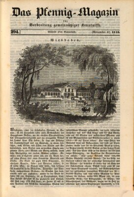 Das Pfennig-Magazin für Verbreitung gemeinnütziger Kenntnisse Samstag 17. November 1838