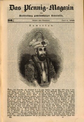 Das Pfennig-Magazin für Verbreitung gemeinnütziger Kenntnisse Samstag 11. Juli 1840