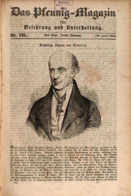 Das Pfennig-Magazin für Belehrung und Unterhaltung (Das Pfennig-Magazin für Verbreitung gemeinnütziger Kenntnisse) Samstag 26. April 1845