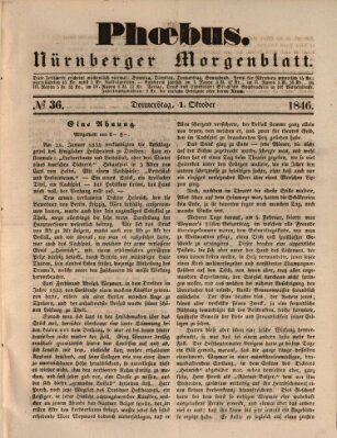 Phoebus (Nürnberger Tagblatt) Donnerstag 1. Oktober 1846