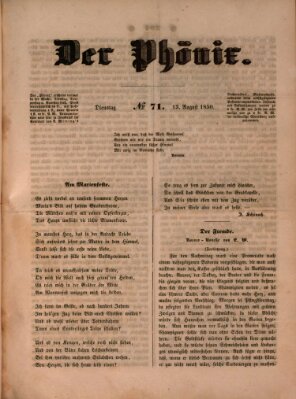 Der Phönix Dienstag 13. August 1850