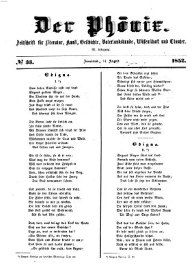 Der Phönix Samstag 14. August 1852