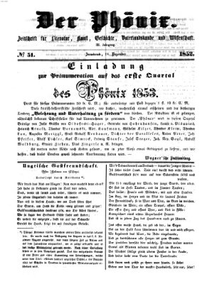 Der Phönix Samstag 18. Dezember 1852