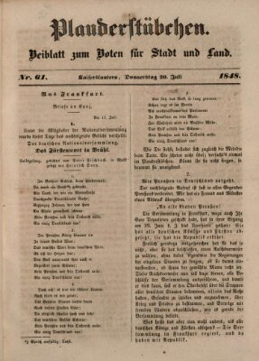 Plauderstübchen Donnerstag 20. Juli 1848