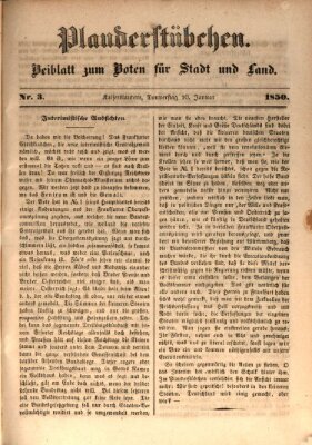 Plauderstübchen Donnerstag 10. Januar 1850