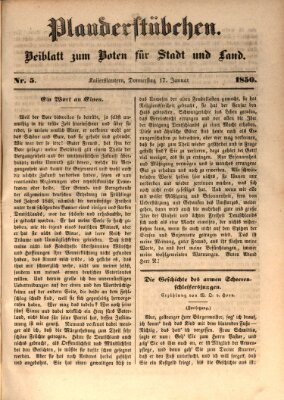 Plauderstübchen Donnerstag 17. Januar 1850