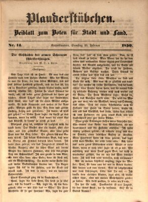 Plauderstübchen Samstag 16. Februar 1850