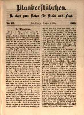 Plauderstübchen Samstag 9. März 1850