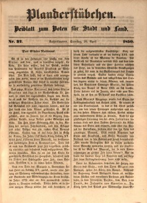 Plauderstübchen Samstag 20. April 1850