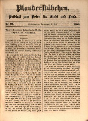 Plauderstübchen Donnerstag 2. Mai 1850