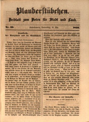 Plauderstübchen Donnerstag 16. Mai 1850