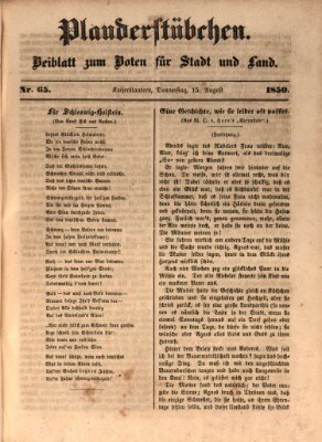 Plauderstübchen Donnerstag 15. August 1850