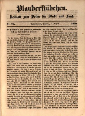 Plauderstübchen Samstag 31. August 1850