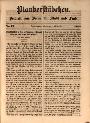 Plauderstübchen Samstag 7. September 1850