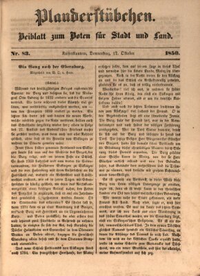 Plauderstübchen Donnerstag 17. Oktober 1850