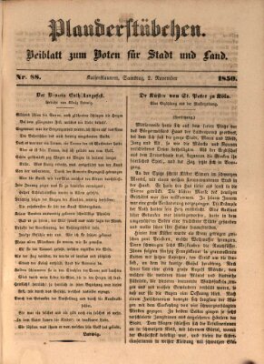 Plauderstübchen Samstag 2. November 1850