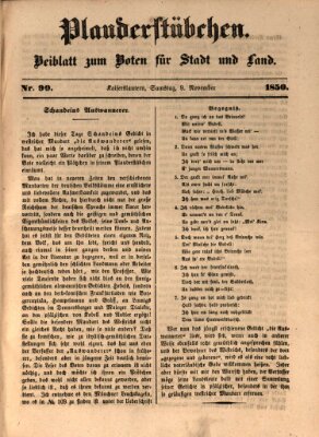 Plauderstübchen Samstag 9. November 1850