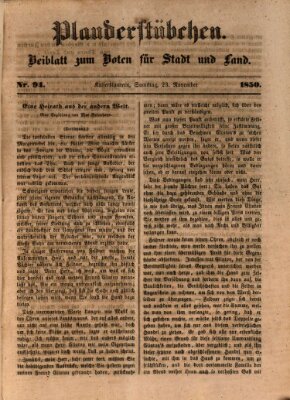 Plauderstübchen Samstag 23. November 1850