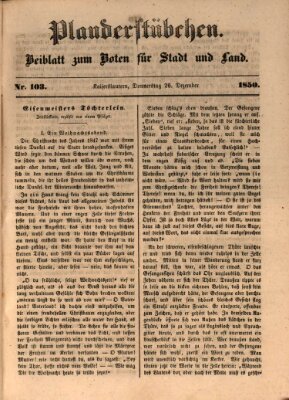 Plauderstübchen Donnerstag 26. Dezember 1850