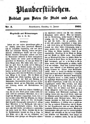 Plauderstübchen Samstag 11. Januar 1851