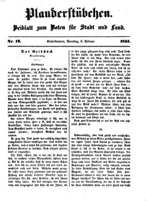 Plauderstübchen Samstag 8. Februar 1851