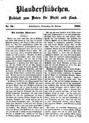 Plauderstübchen Donnerstag 20. Februar 1851