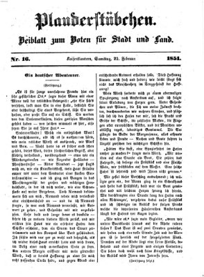 Plauderstübchen Samstag 22. Februar 1851