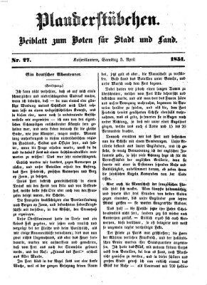 Plauderstübchen Samstag 5. April 1851