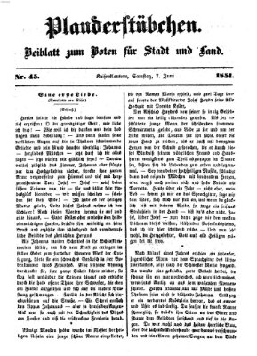 Plauderstübchen Samstag 7. Juni 1851