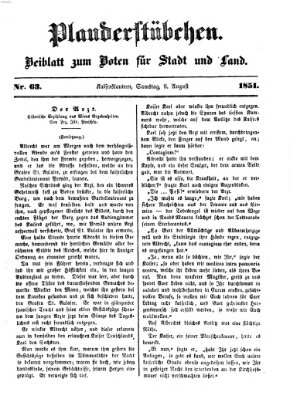 Plauderstübchen Samstag 9. August 1851