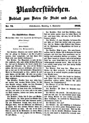 Plauderstübchen Samstag 6. September 1851