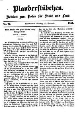 Plauderstübchen Samstag 13. September 1851