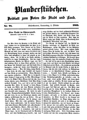 Plauderstübchen Donnerstag 2. Oktober 1851