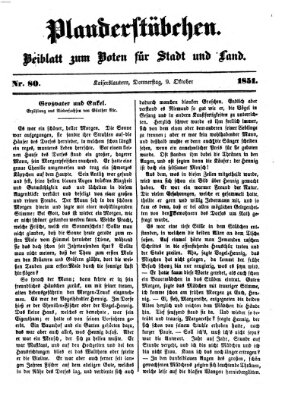 Plauderstübchen Donnerstag 9. Oktober 1851