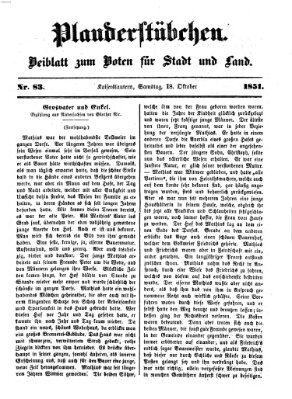 Plauderstübchen Samstag 18. Oktober 1851