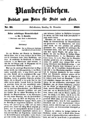 Plauderstübchen Samstag 15. November 1851