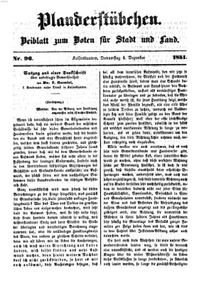 Plauderstübchen Donnerstag 4. Dezember 1851