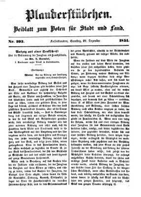 Plauderstübchen Samstag 27. Dezember 1851