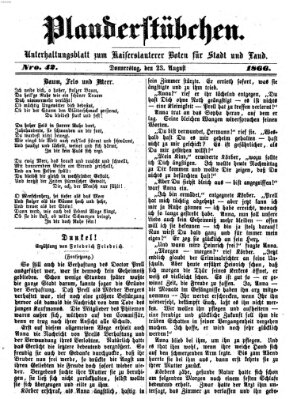 Plauderstübchen Donnerstag 23. August 1866