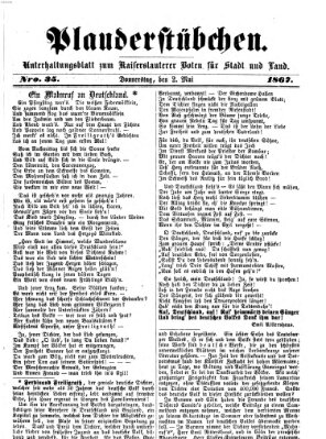 Plauderstübchen Donnerstag 2. Mai 1867