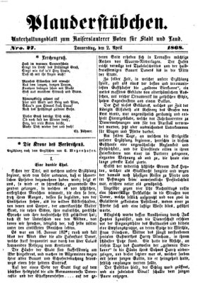 Plauderstübchen Donnerstag 2. April 1868